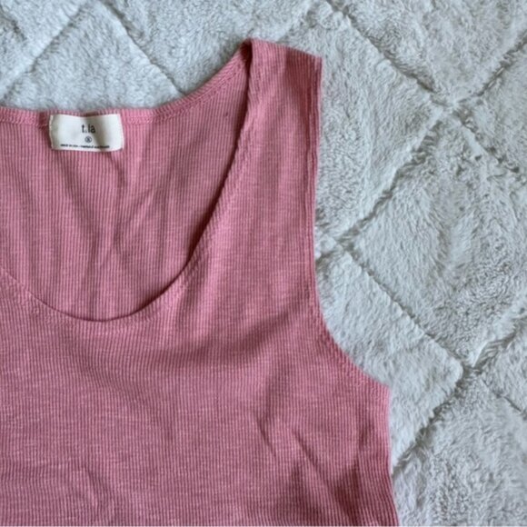 T.La X Anthropologie | Pink Ribbed Striped peplum Knit Tank Top | Size Small - Picture 5 of 11